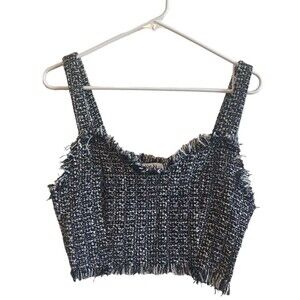 Mare Mare Anthropologie Crop Top Tweed Women Size XS Black White Sleeveless
